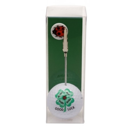 Golfbal met opdruk en marker - Good Luck (1 stuks) ZHKL Sportiques Golfcadeaus